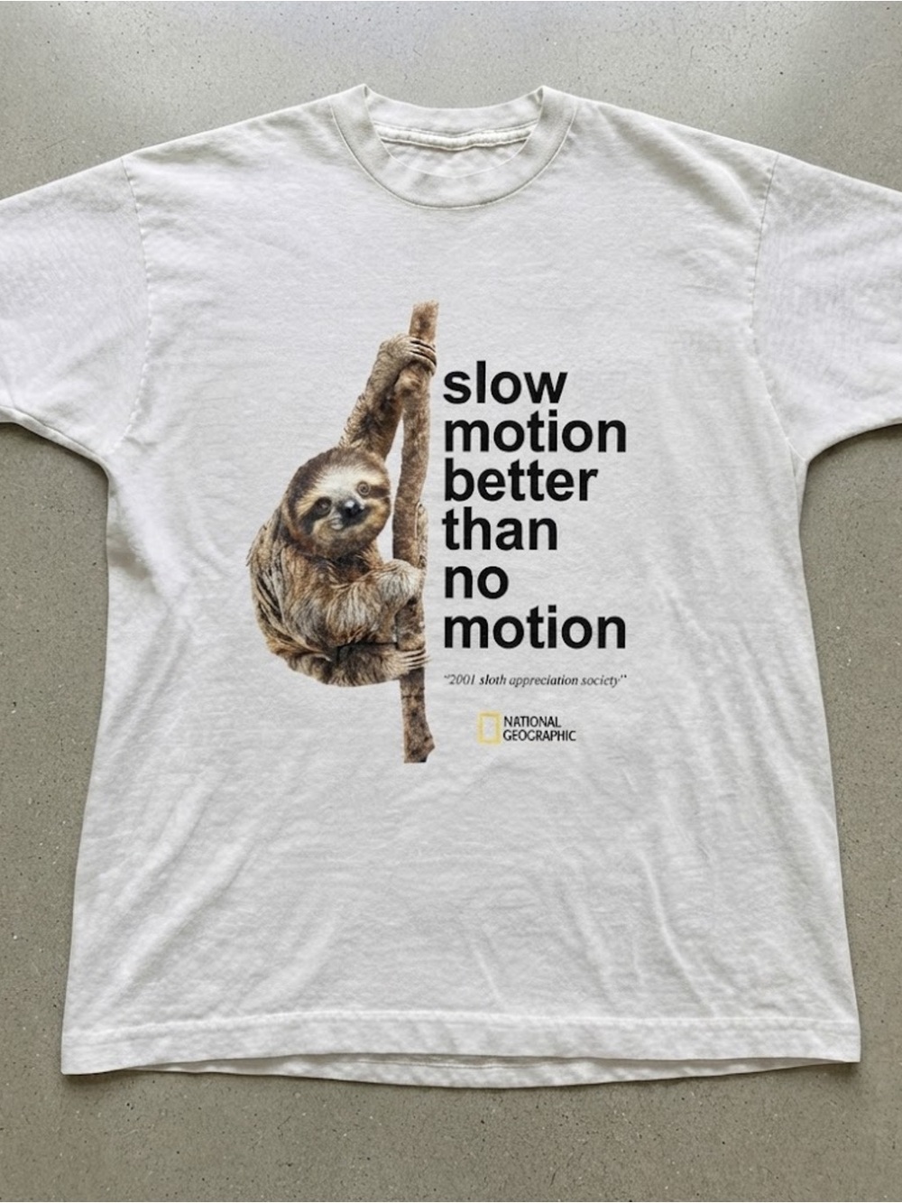 National Geographic White Sloth Graphic Print White Gildan T-shirt